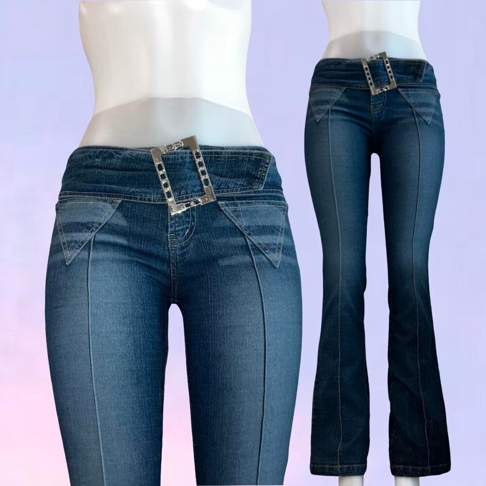 Vintage 90s y2k belted flared jeans